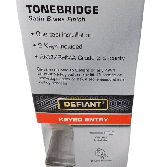 Defiant Tonebridge Satin Brass Keyed Entry Door Lever with Square Rose, ANSI 3 - Picture 7 of 7